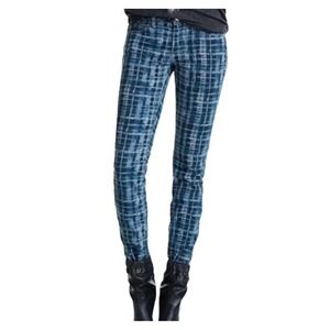 CAbi Jeans Skinny Y2K Grid Print Plaid Stretch Pants #3047 Boho Retro Blue Sz 2